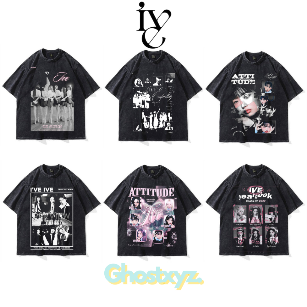 Ghostxyz T-Shirt IVE Wash Oversize Vintage Tee Baju Kaos