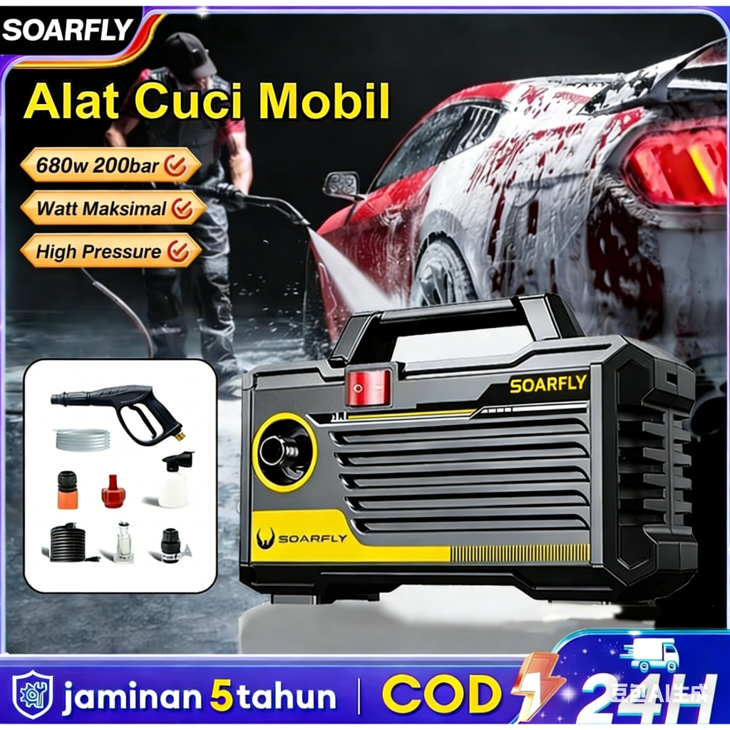 SOARFLY 680W Alat steam cuci motor mobil Jet Cleaner Mesin High Pressure Washer Alat tekanan tinggi