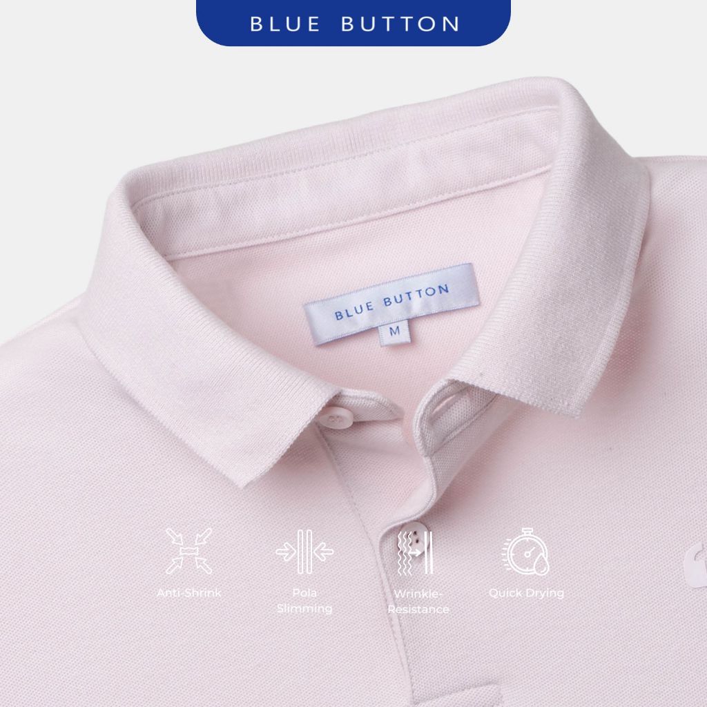 BLUEBUTTON Polo Shirt Pria Light Pink Premium Kaos Kerah Clean Look Slim Fit Casual Cowok