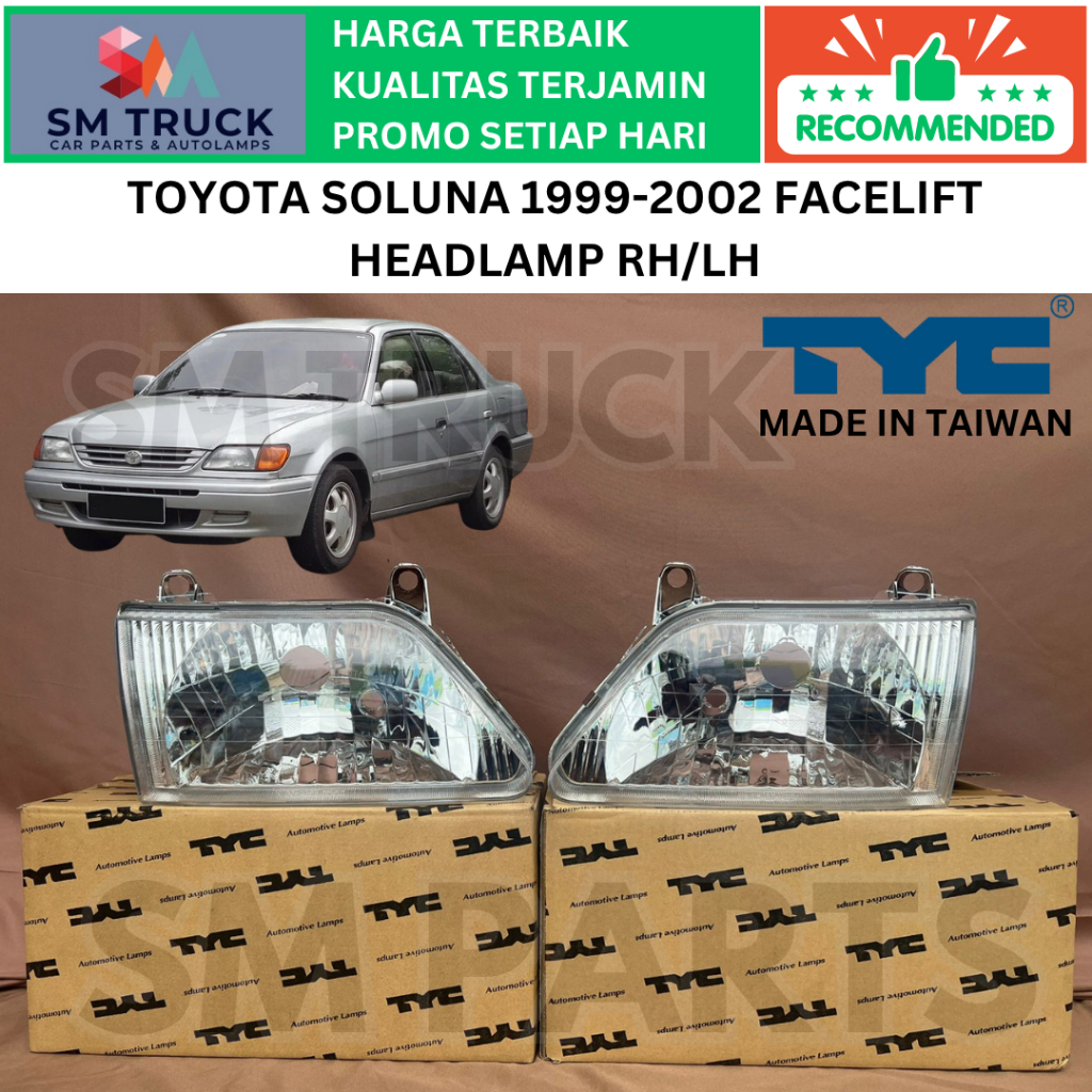 (TYC TAIWAN) LAMPU DEPAN HEADLAMP TOYOTA SOLUNA 1999 2000 2001 BARU OEM IMPORT