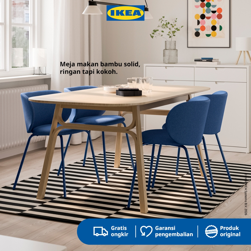 IKEA VOXLOV Meja Makan Minimalis Bambu Warna Muda 180x90cm
