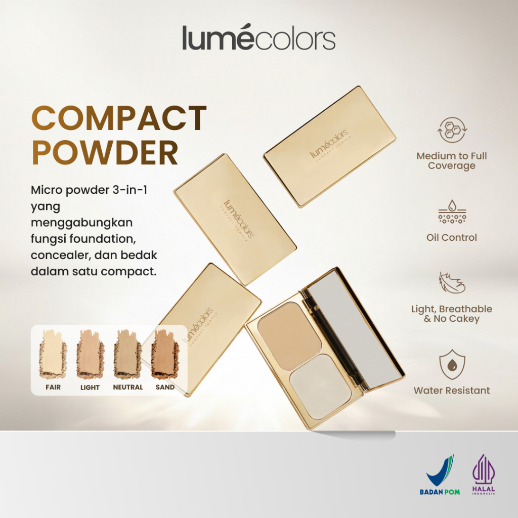 Lumecolors Compact Powder – Bedak Padat 3-in-1 Oil Control, Long Lasting, Pore Blurring