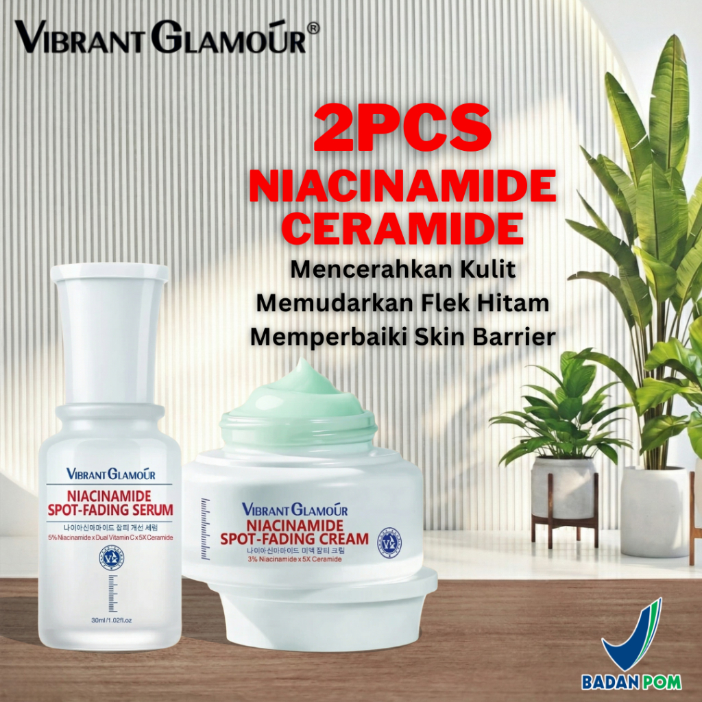 Vibrant Glamour (2pcs) Niacinamide Ceramide 8% + 5X (Krim + Serum), Paket Wajah: Menghilangkan Garis