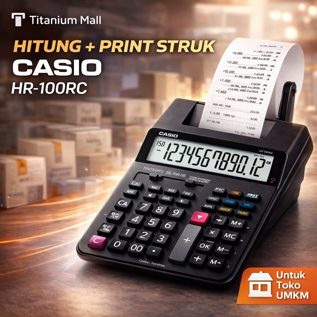 Kalkulator Kasir Casio HR-100RC Print Struk 12 Digit Printer Toko Mudah Pakai