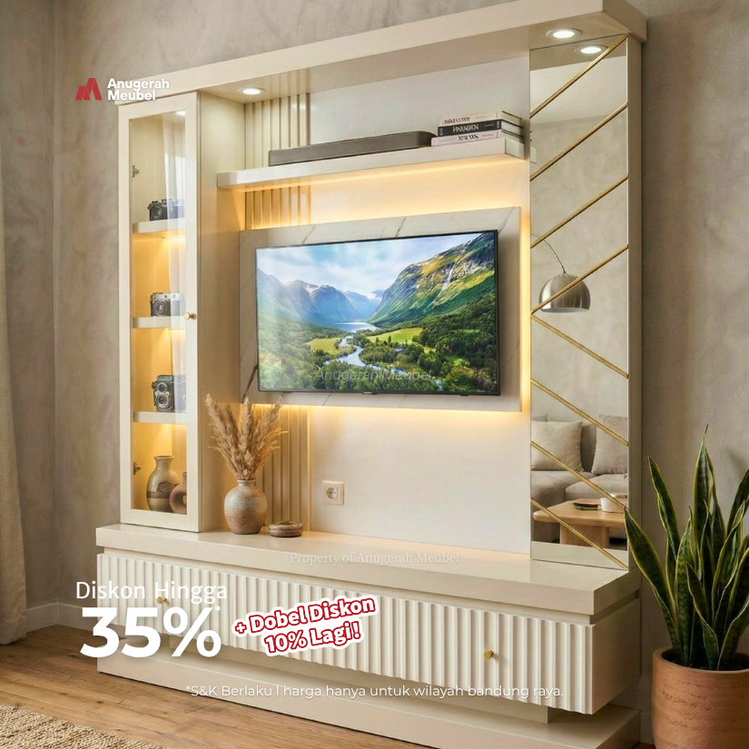 Anugerah Meubel Backdrop TV 160cm minimalis mewah MARINA Ivory
