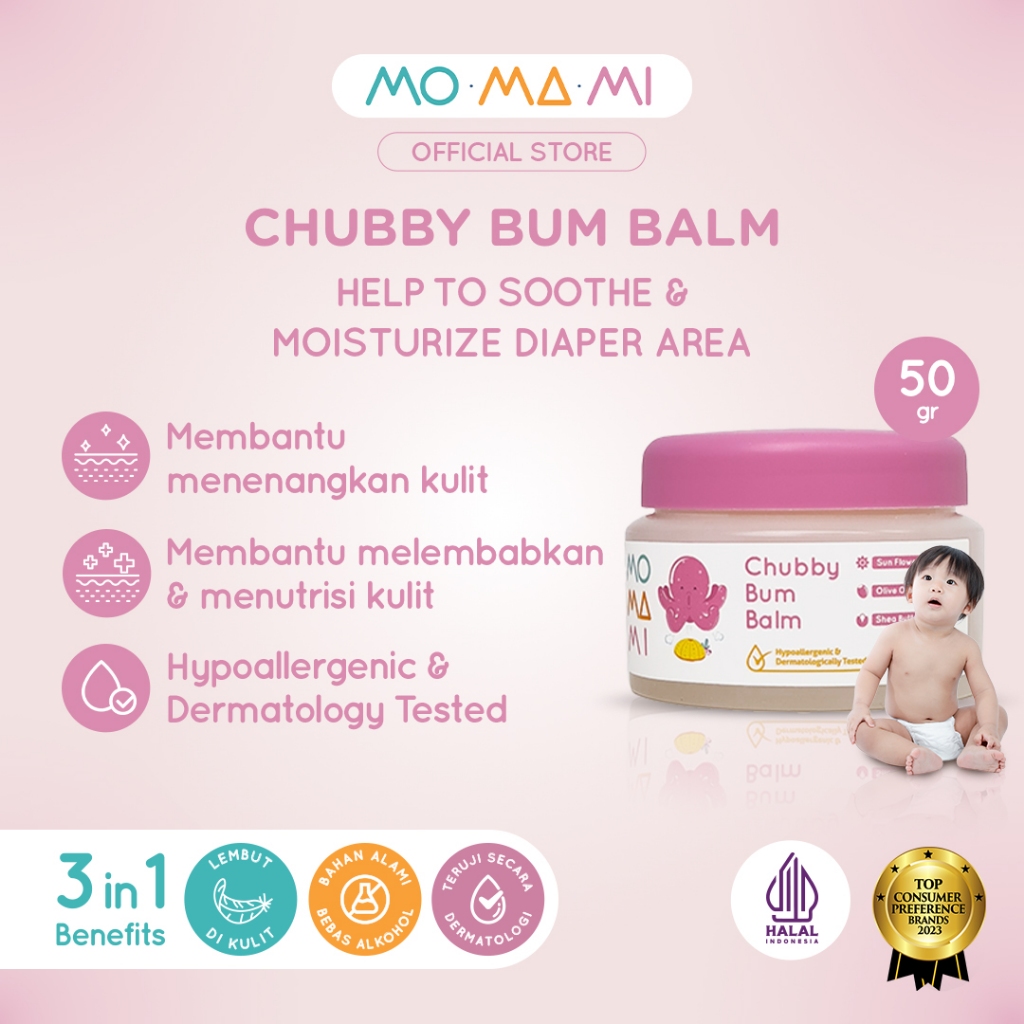 Momami Baby Chubby Bum Balm 50 gram - Skincare Krim Lotion Pelembap Untuk Mengurangi Ruam Popok Bayi