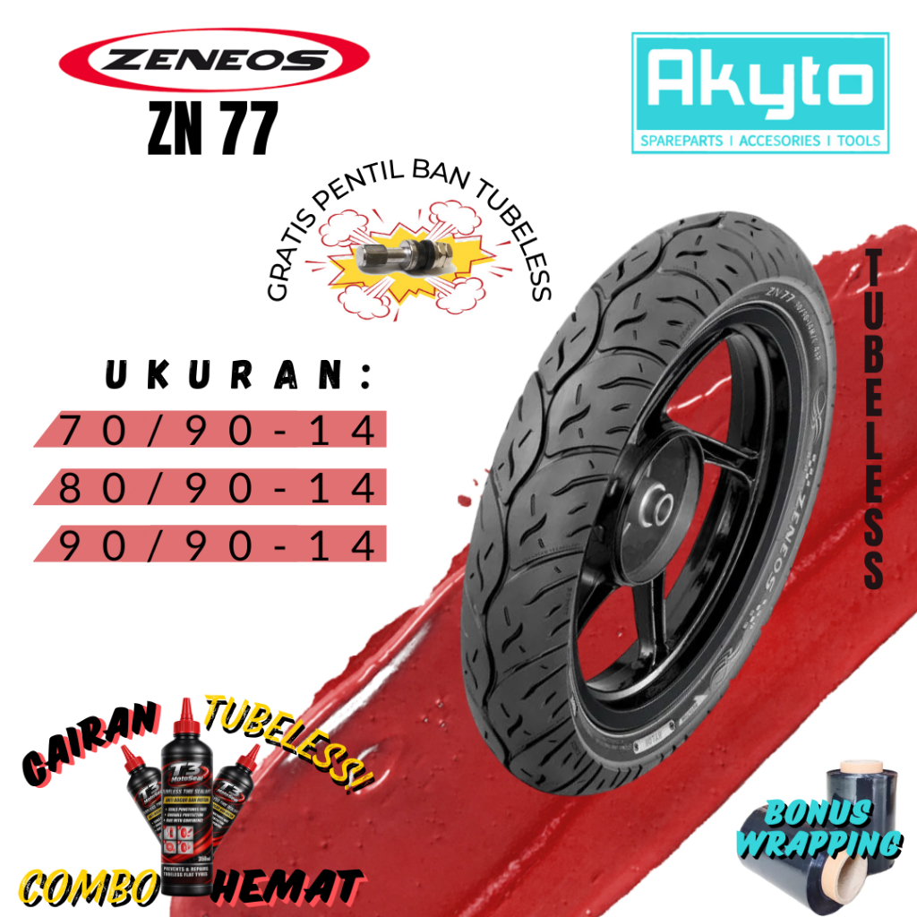 BAN ZENEOS ZN 77 RING 14 / BAN TUBELESS R14 FREE PENTIL + WRAPPING / BAN MOTOR MATIC METIK LEXI ADV 