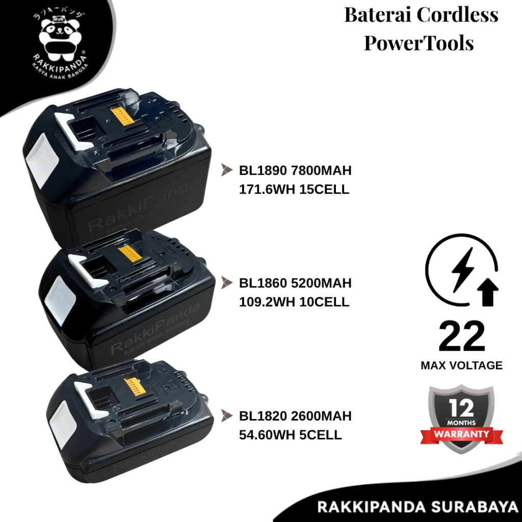Baterai Rakkipanda Bor cordless Makita Lithium Tools 22V