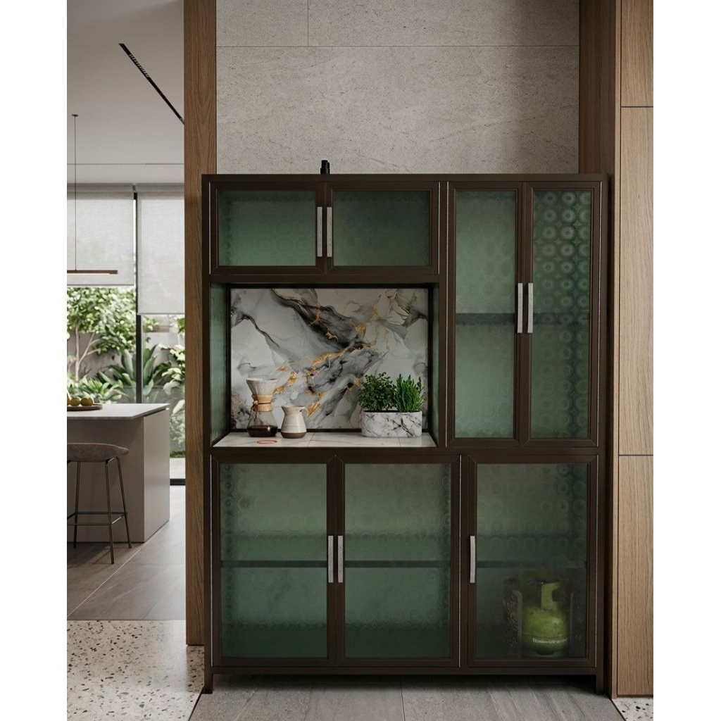 ​Rak Piring Aluminium Jumbo 4 Pintu - Panjang 150cm Tinggi 160cm - Lemari Kaca Dapur Tebal Anti Kara