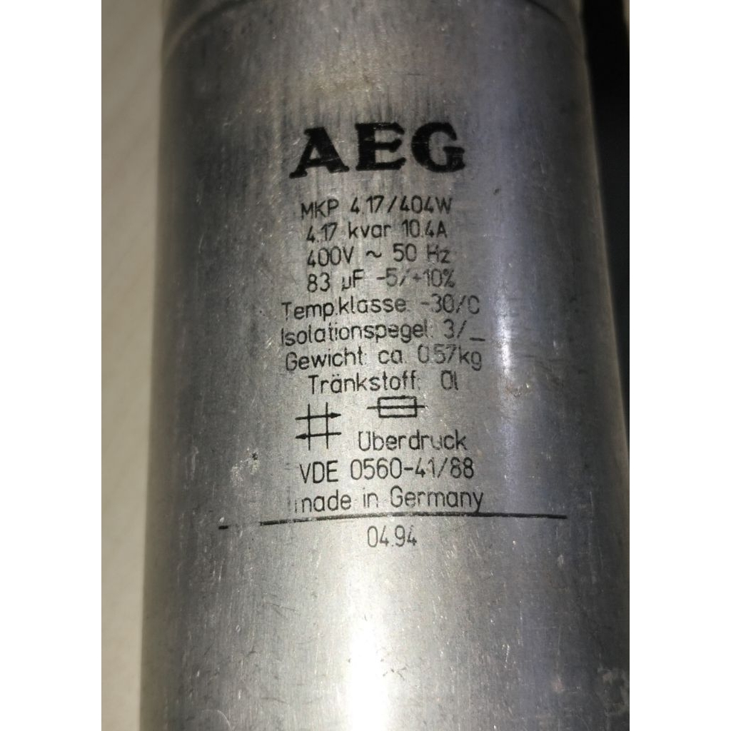 KAPASITOR MKP AEG 400V 83UF T 14.5CM D 6.5CM BEKAS ORI
