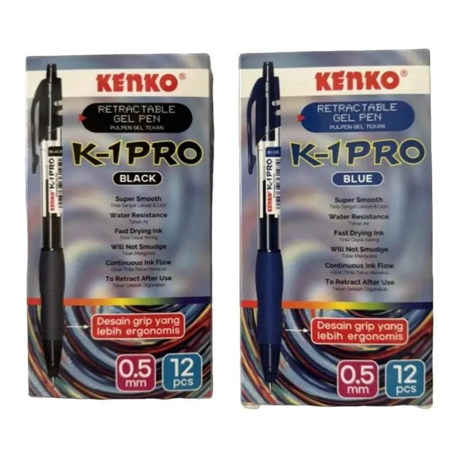 Gel Pen Kenko K-1 PRO 0.5mm Retractable Original (12 PCS) / Ballpoint Bolpen Pulpen Cetek Gel Kenko 