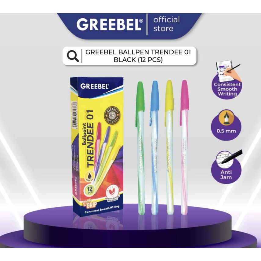 [1 Kotak] Pena Trendee 01 GREEBEL Isi 12 Pena (Pena Lilin)