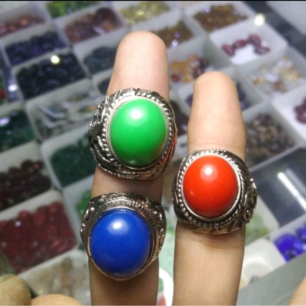 cincin batu akik pospor nyala dalam air bergaransi / ring alpaka / cincin unik / menyala dalam air /