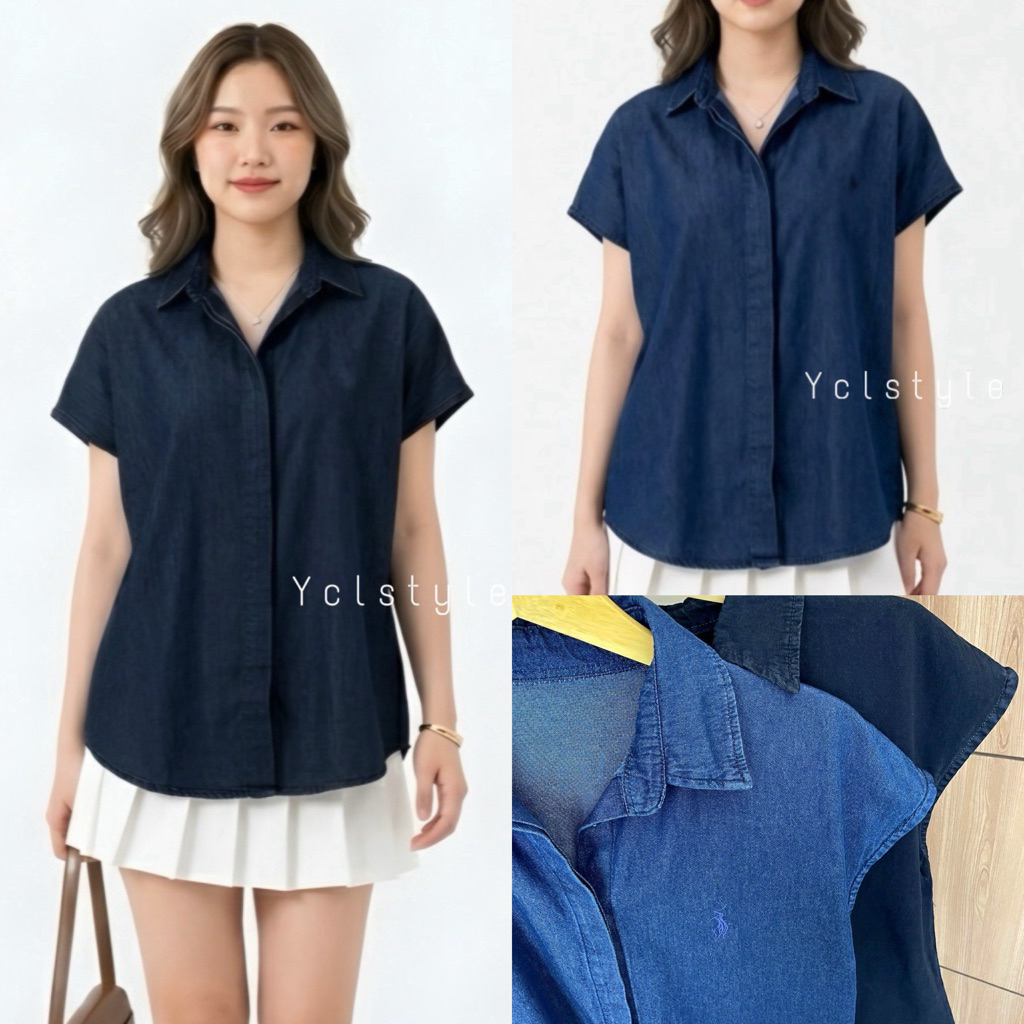 [ycl] Lane Top - Kemeja Denim Wanita Batwing Casual Bordir Premium | Blouse Jeans Wanita Loose Fit K