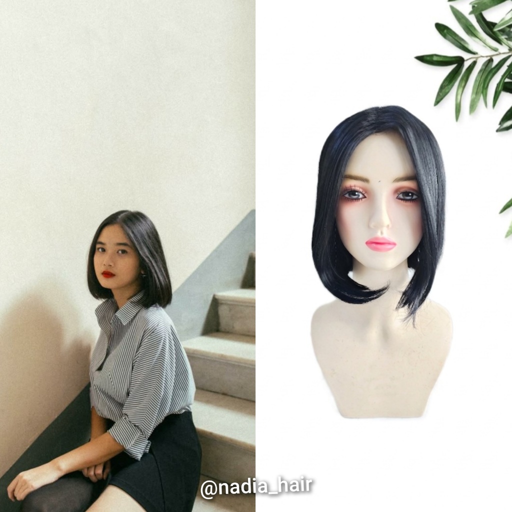 Wig Wanita Model Bob Tanpa Poni/Rambut Palsu Wanita/Rambut Palsu Wanita Bob/Rambut Palsu Wanita Pend