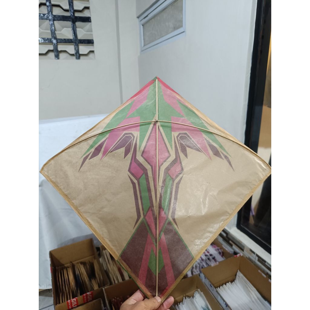 layangan jabrug kertas coklat sablon