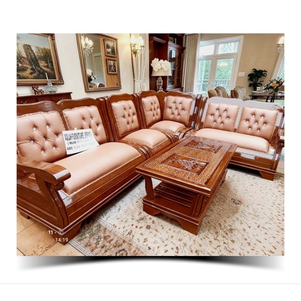 KURSI TAMU KURSI SUDUT KAYU JATI KURSI SUDUT JOK BUSA