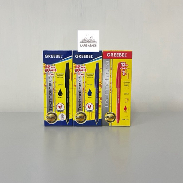 Pen Greebel Technoline 0.5mm Pulpen Greebel Hitam/Biru/Merah Per Lusin