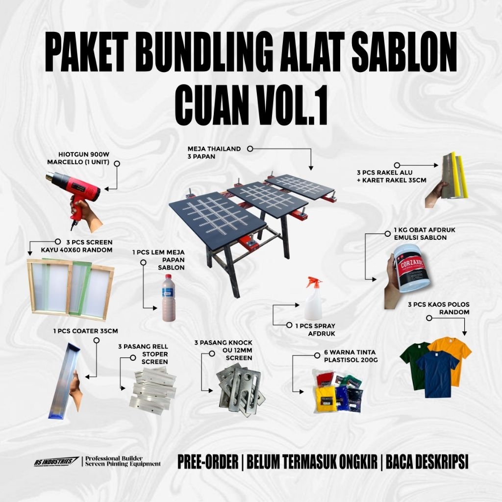 Paket bundling alat sablon cuan Vol.1