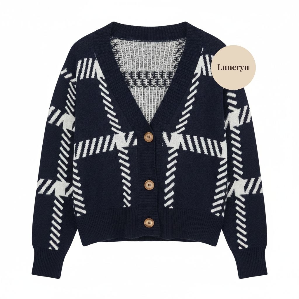 Cardigan Rajut Wanita Motif Geometris Kotak Korea | Knit Cardigan Premium | Outer Rajut Kekinian by 