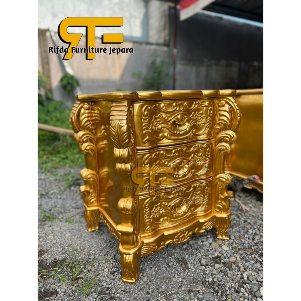REAL PICT  Meja Nakas Jati Ukir Gold / Nakas Mewah Kekinian / Nakas Laci Ukir Jati / Nakas Ukir Jepa
