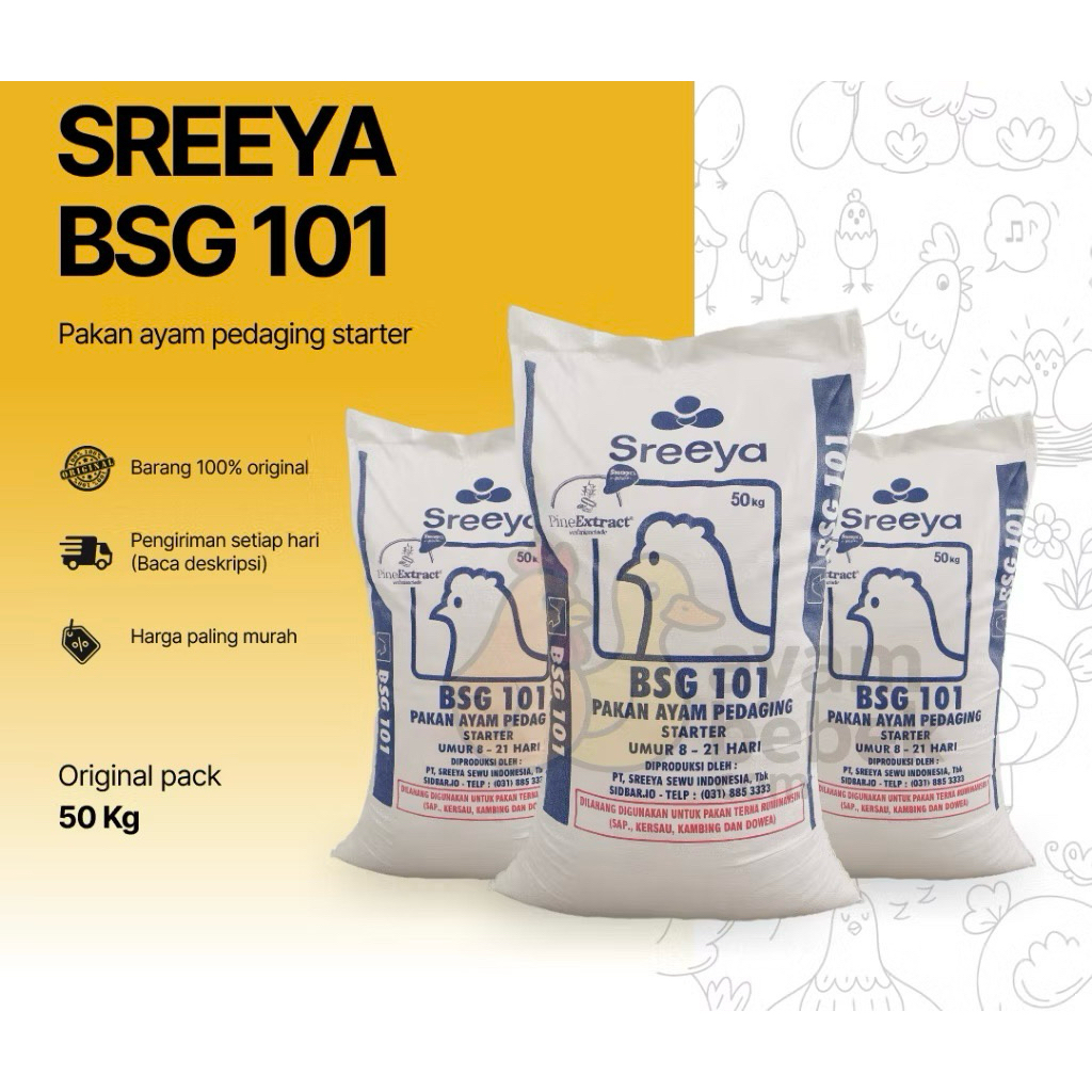 1 SAK 50 KG SREEYA BSG 101 Pakan Ayam Pedaging (Broiler) | Starter Usia 8–21 Hari | Old Farm