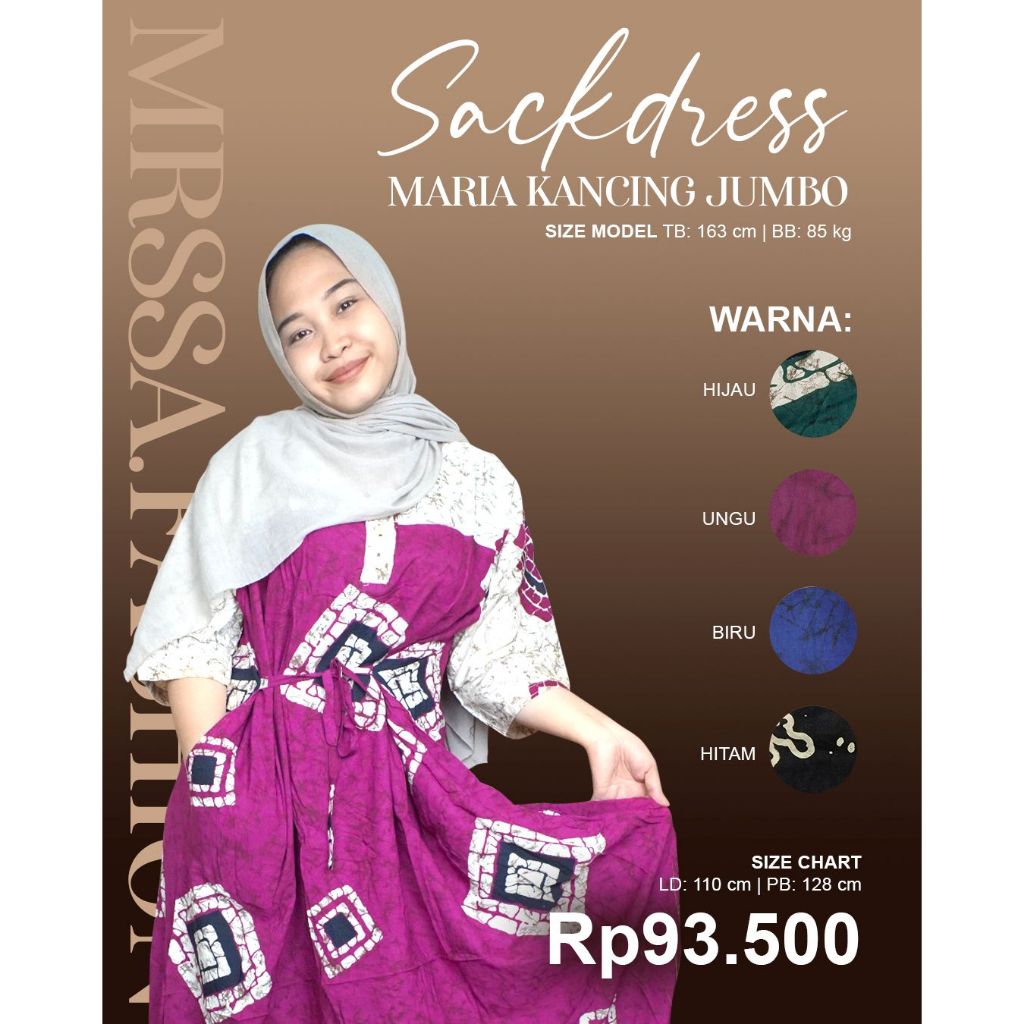 Sackdress Maria Kancing Jumbo - Mrssa.Fashion
