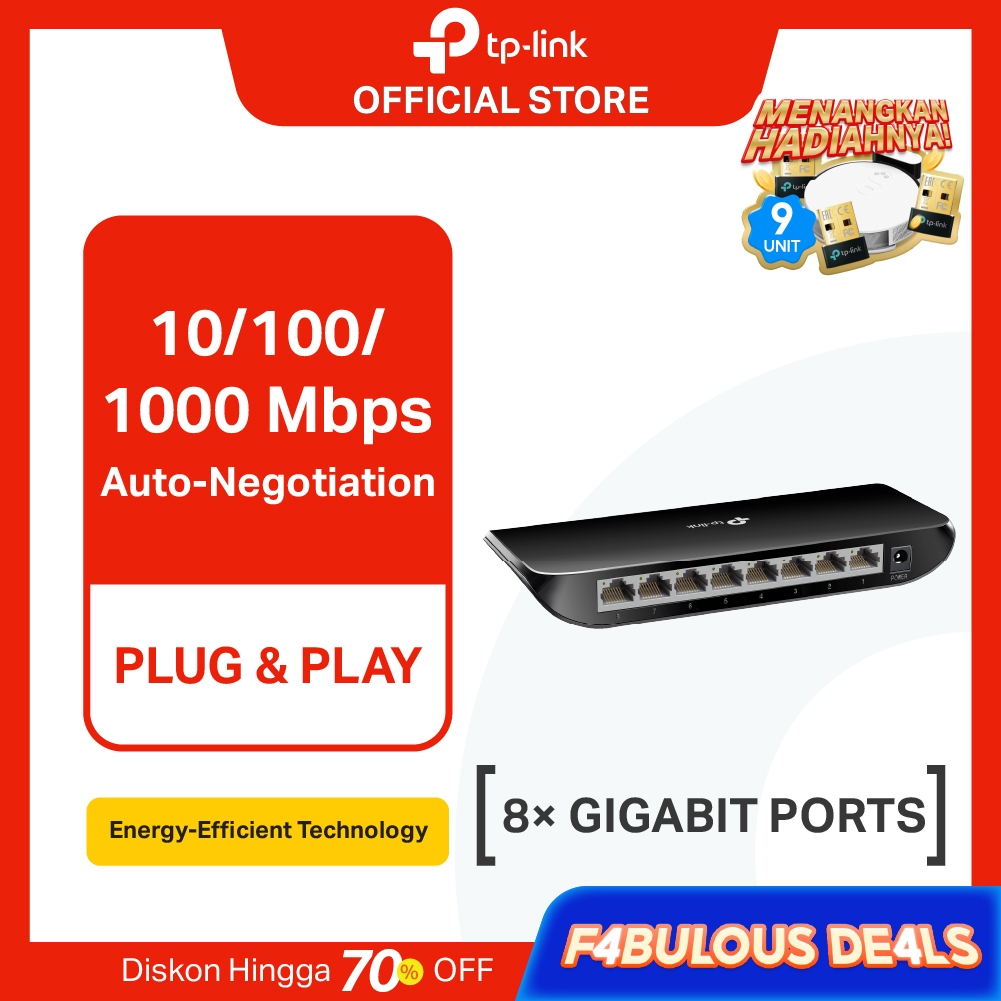 TP-Link TL-SG1008D | 8 Port Gigabit Switch | Desktop Ethernet Hub | Plug & Play | Auto Negotiation