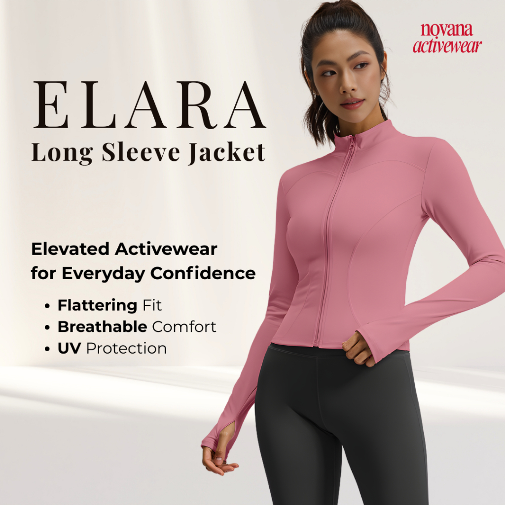 Novana Elara Long Sleeve Jacket – Jaket Olahraga Wanita Premium, Anti UV, Breathable, Stretchy (Gym,