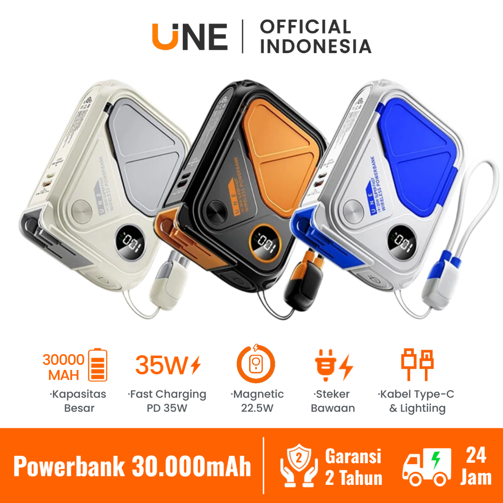 [ Garansi 2 Tahun ] UNE Powerbank Fast Charging Mini Wireless Magnetic 30000/20000mah PD35W With Plu