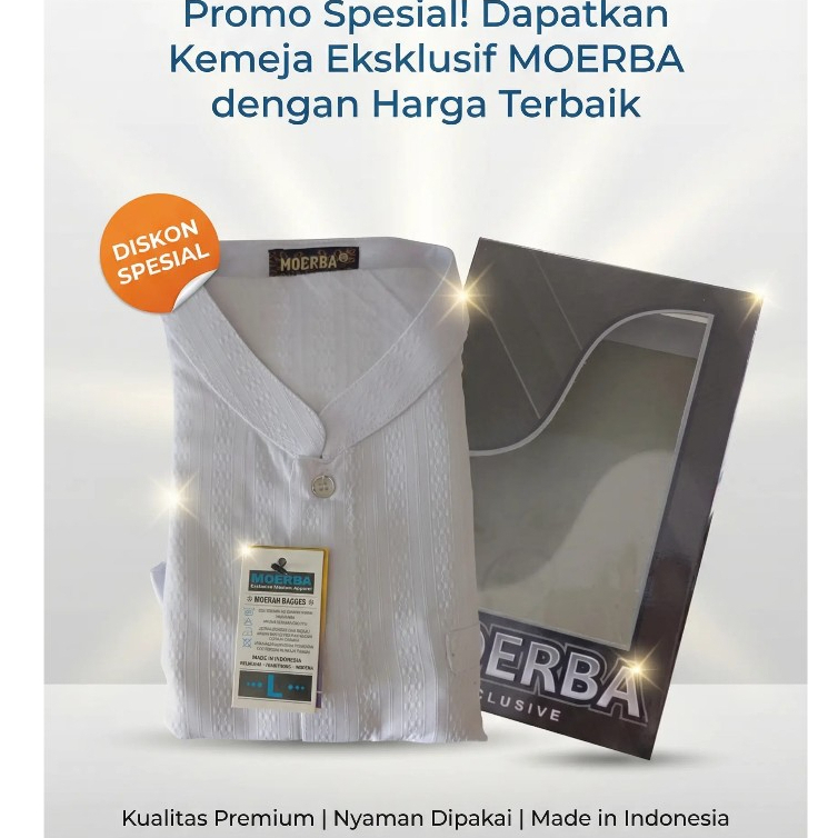 MOERBA (BONUS DUS) Baju Koko Muslim Putih Polos Pria Lengan Panjang