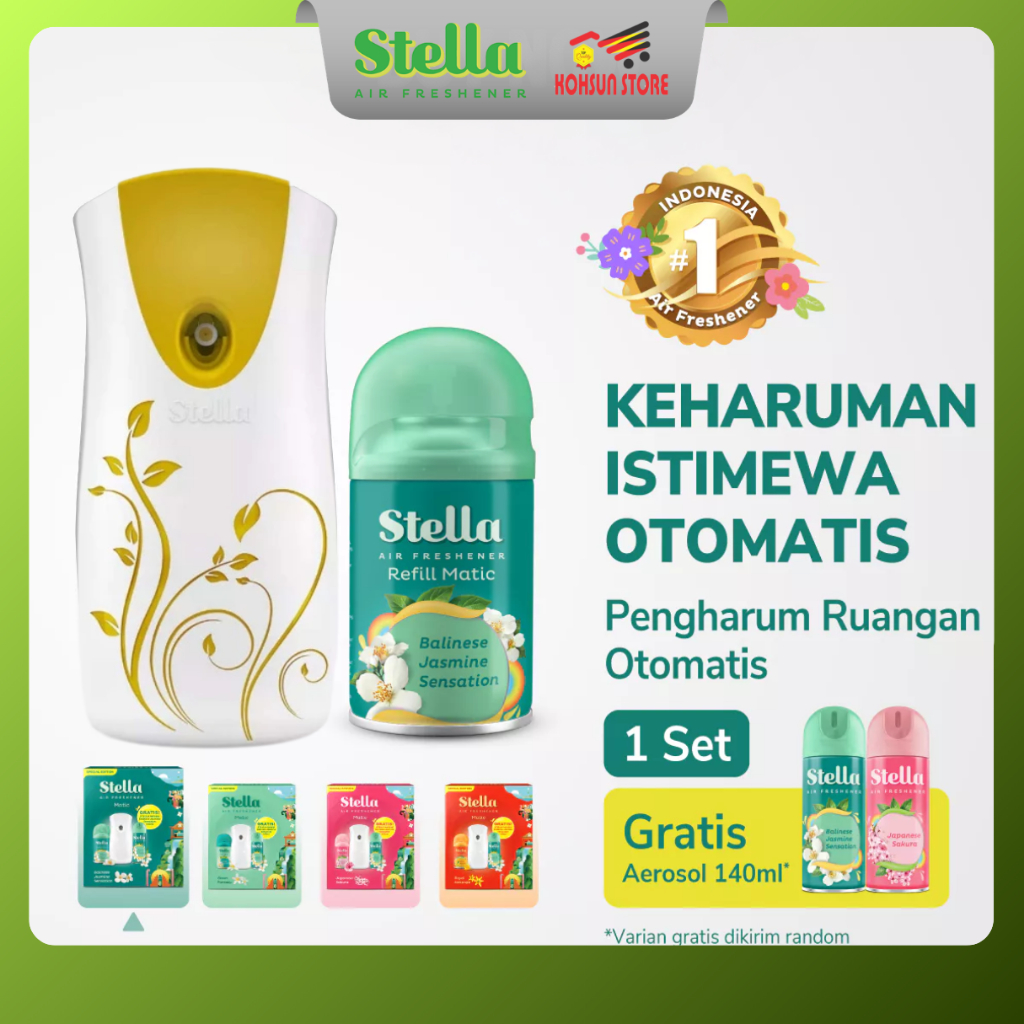 Stella Matic Box Set (Alat + Refill) Balinese Jasmine - Pengharum Pewangi Ruangan Otomatis Special E
