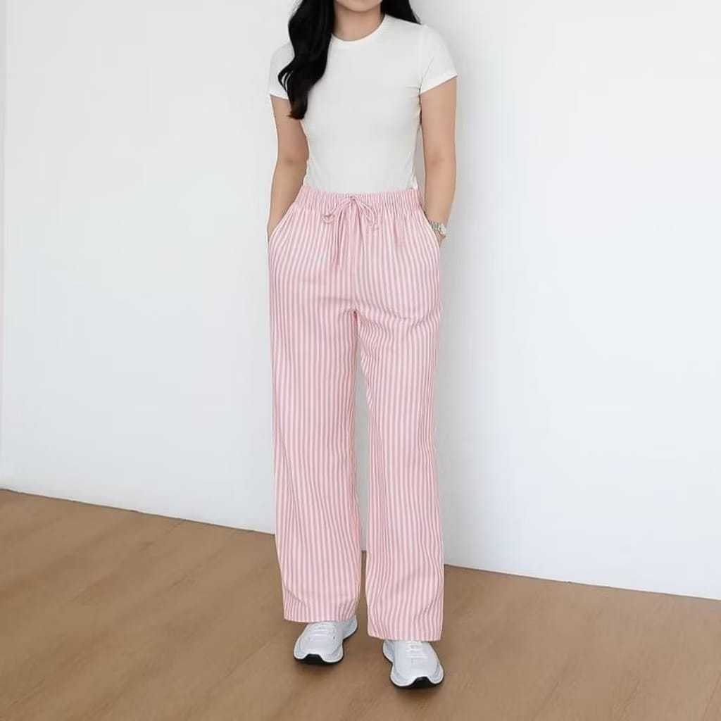 Celana Panjang Wanita Stripe Kekinian Korea Style
