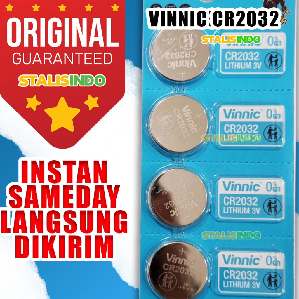 Baterai CR 2032 CR2032 Vinnic Original Untuk CMOS Jam Tangan Kalkulator Remote Mobil Motor Termomete