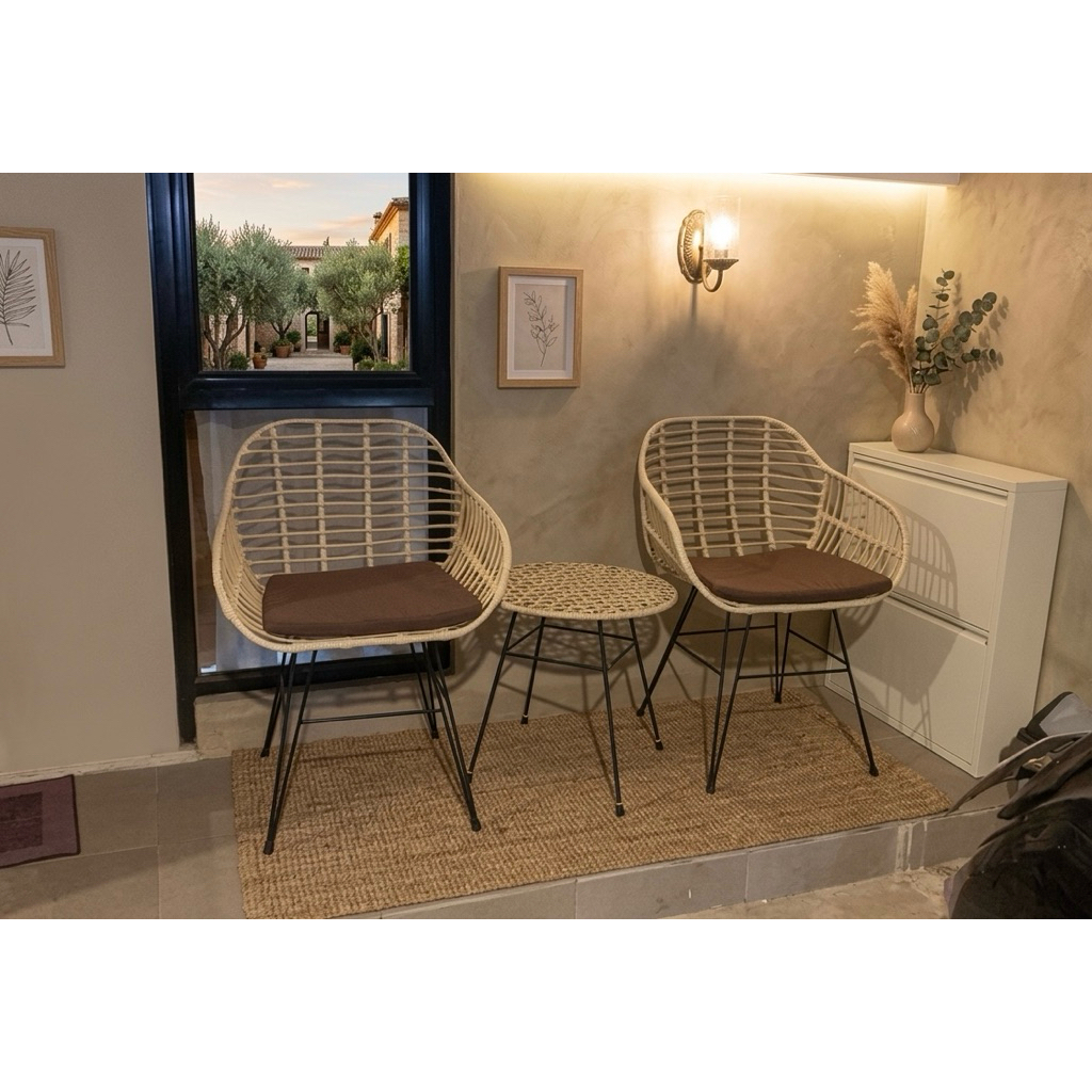 PROMO 5.5 KURSI TERAS RUMAH ROTAN MINIMALIS SET BANTAL DUDUKAN/KURSI MAKAN BAR ROTAN SINTETIS HIGHT 