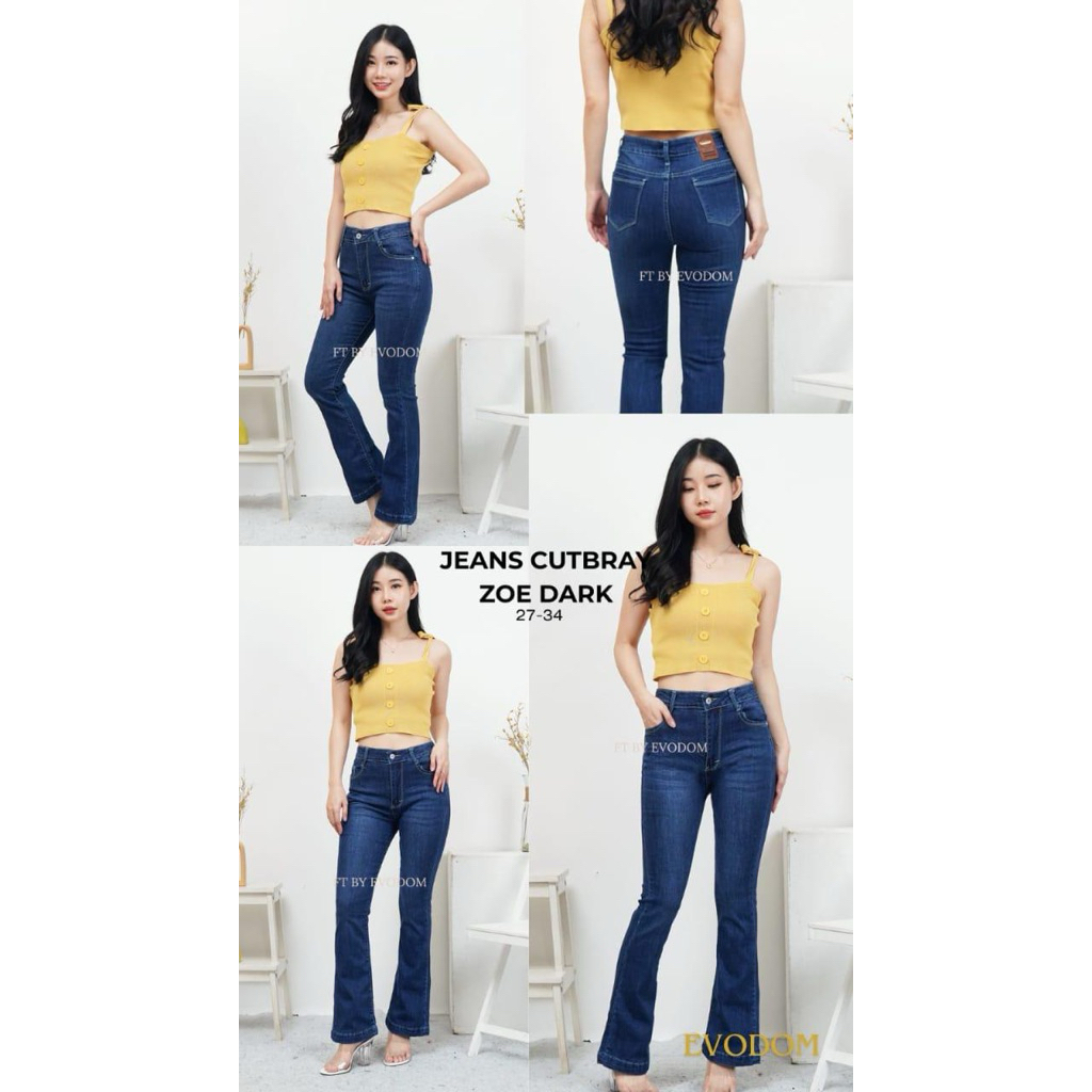 CELANA CUTBRAY HW JEANS ZOE DARK BAHAN JEANS MELAR EVODOM JEANS