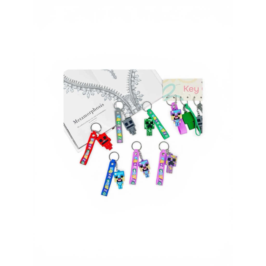 glam gantungan kunci tali karet bentuk minecraft mix