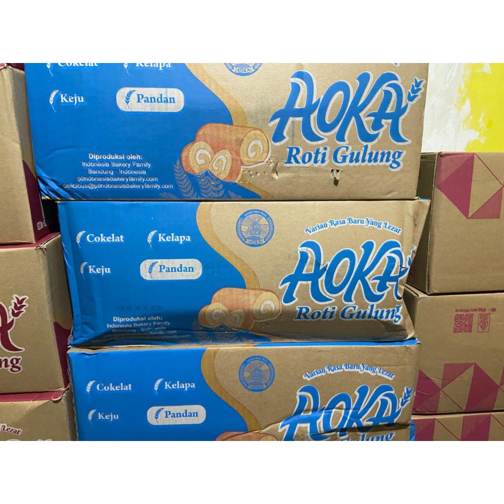 AOKA ROTI GULUNG rasa Pandan 20gr 1dus Isi 120pcs