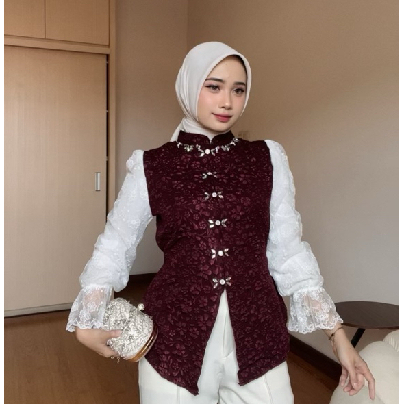LESTARI KEBAYA EMBOS JANGGAN JACQUARD EMBOS MIX TILE ATASAN WANITA BAJU WANITA