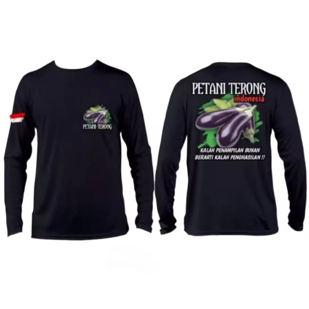 KAOS LENGAN PANJANG PETANI TERONG INDONESIA BUKAN BERARTI KALAH PENGHASILAN MOTIF PUTIH UNGU