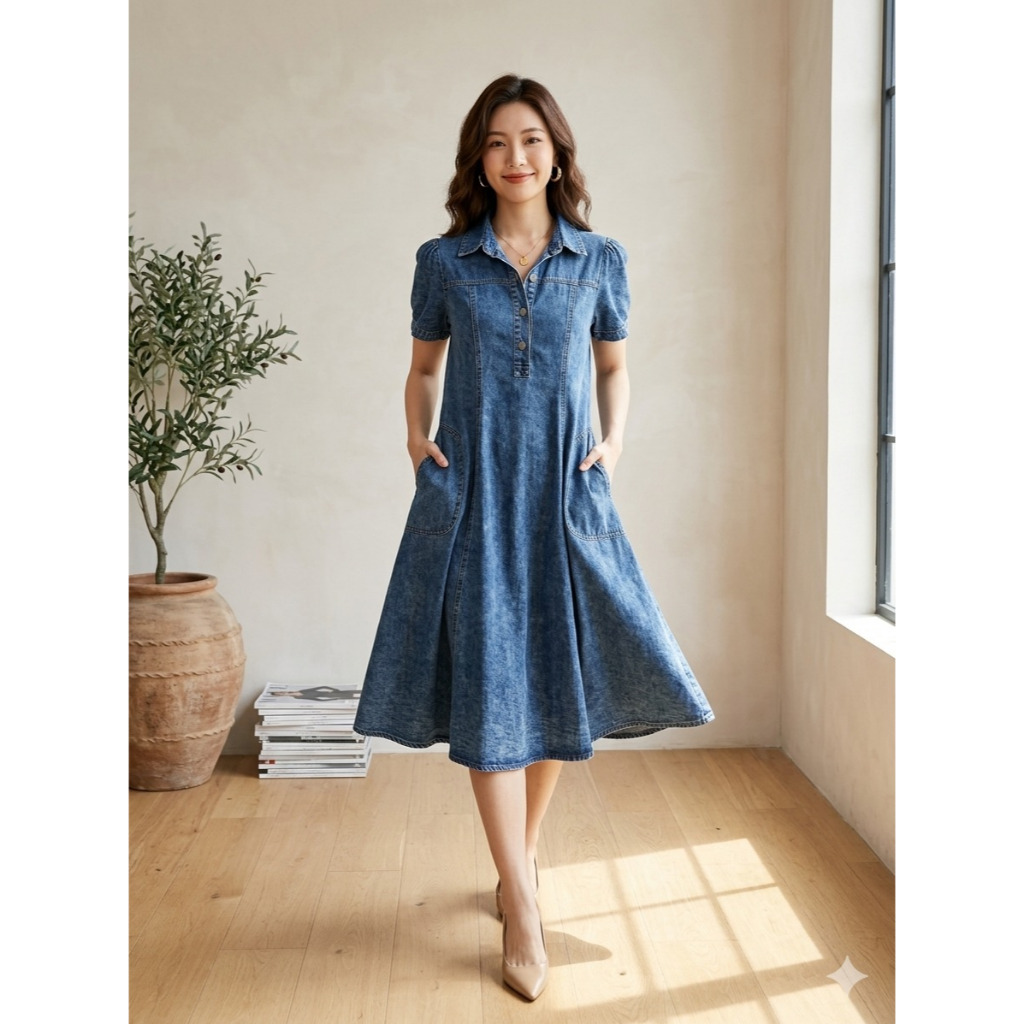 Dress Jeans Jumbo Syakilla Bahan Tebal lembut Adem Size XL XXL Muat BB 50-85Kg