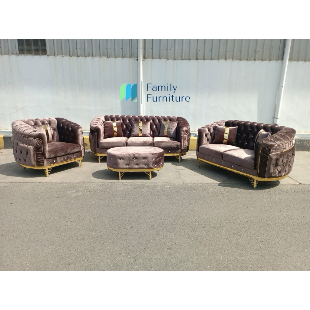 Sofa Turkey 321 Coklat Tua Fullset  Premium + Meja (M.NUS)