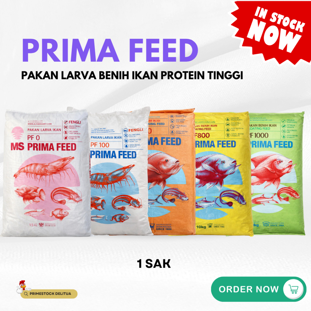 PRIMA FEED PF 0, PF 100, PF 500, PF 800, PF 1000 – Pakan Larva & Benih Ikan (1 Sak Isi 10 Kg)