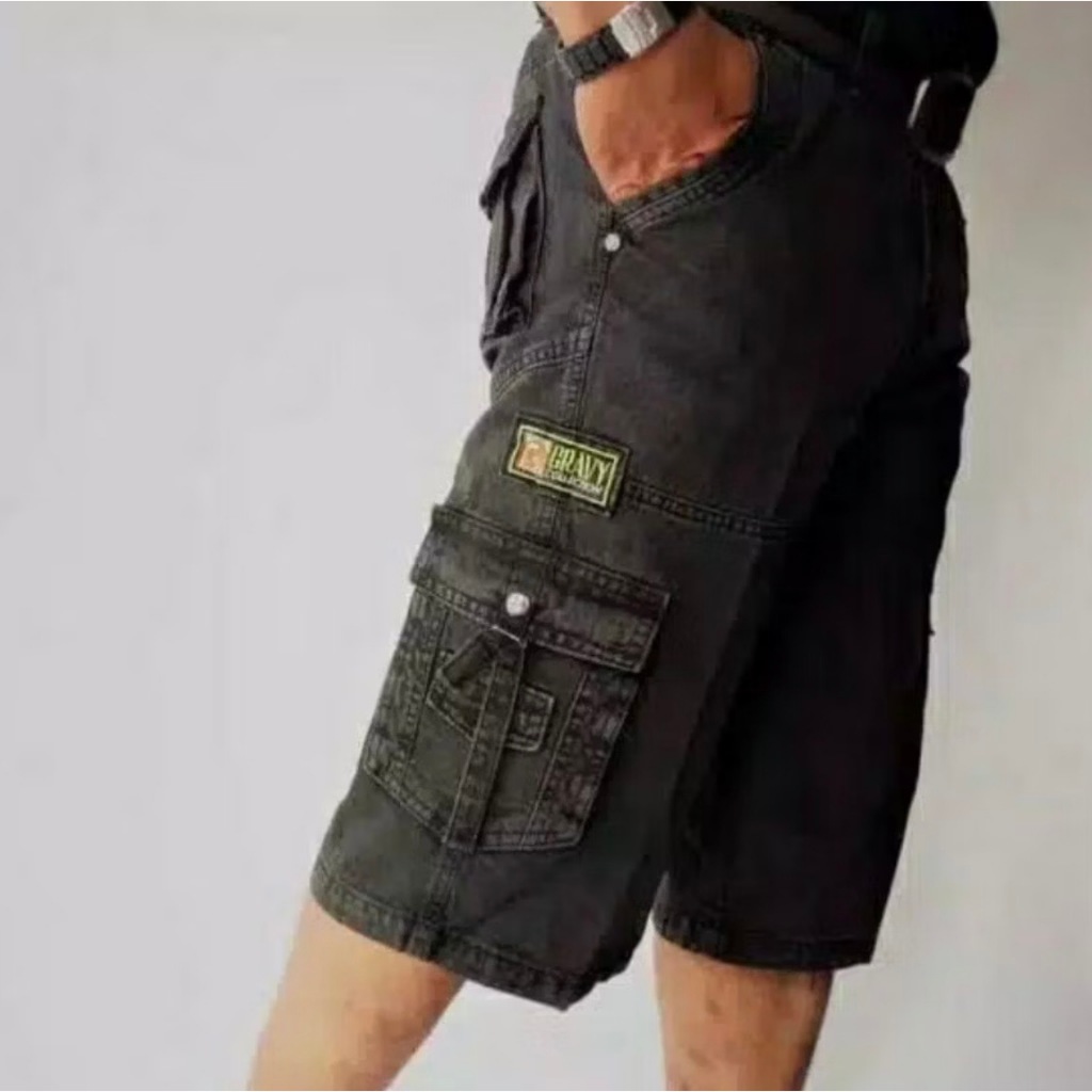 Celana Cargo Pria Pendek Bahan Jeans Model Kempol Gunung Size 27-44 Big Size Jumbo