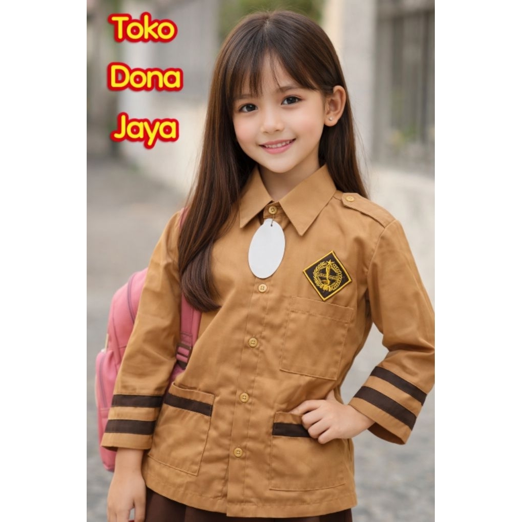 BAJU SERAGAM SEKOLAH PRAMUKA SIAGA PANJANG COKLAT KUNING / Kain Oxford / Merk Dona Jaya / Kemeja Sia