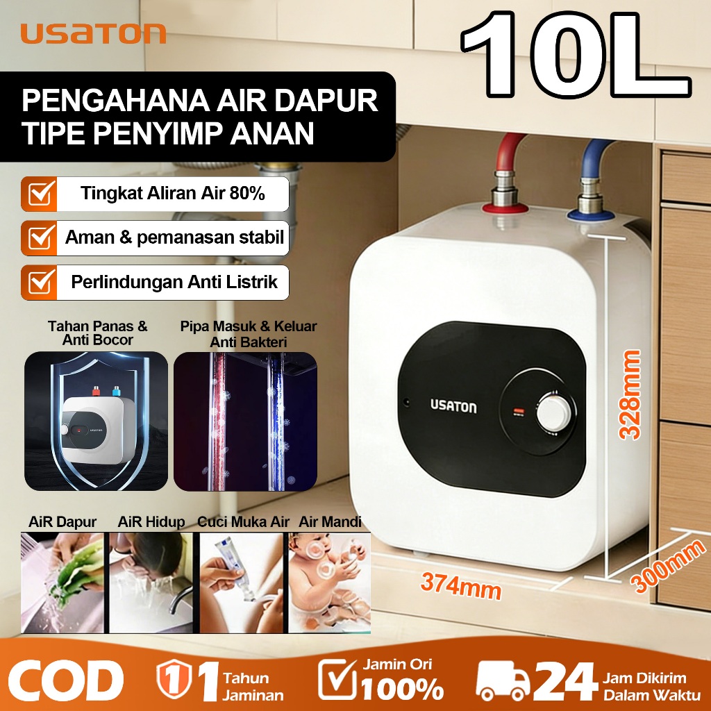 USATON Water Heater Listrik Low 200 Watt 10L/15L Pemanas Air Dapur Listrik Titanium Enamel Electric 