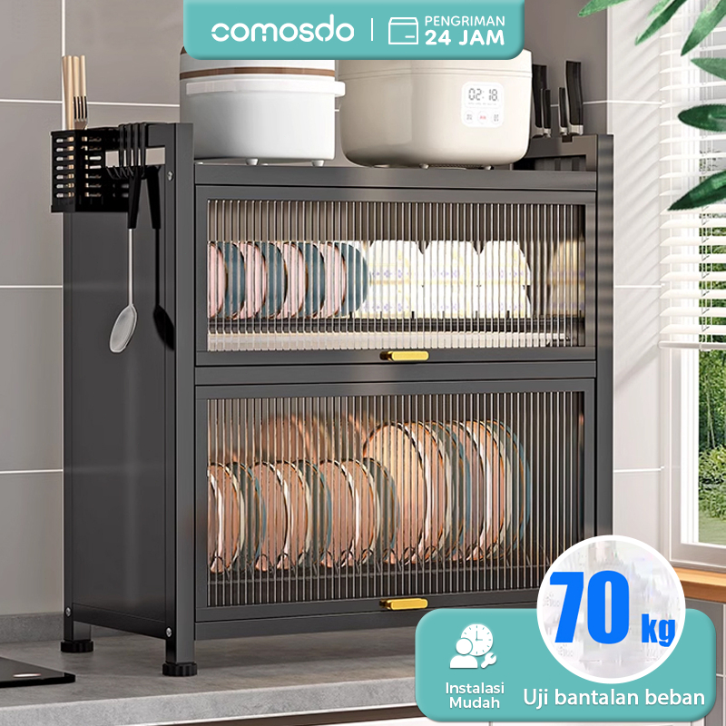 Comosdo Rak piring tertutup minimalis Lemari dapur Stainless Lemari Piring Tarik Keluar Kapasitas be