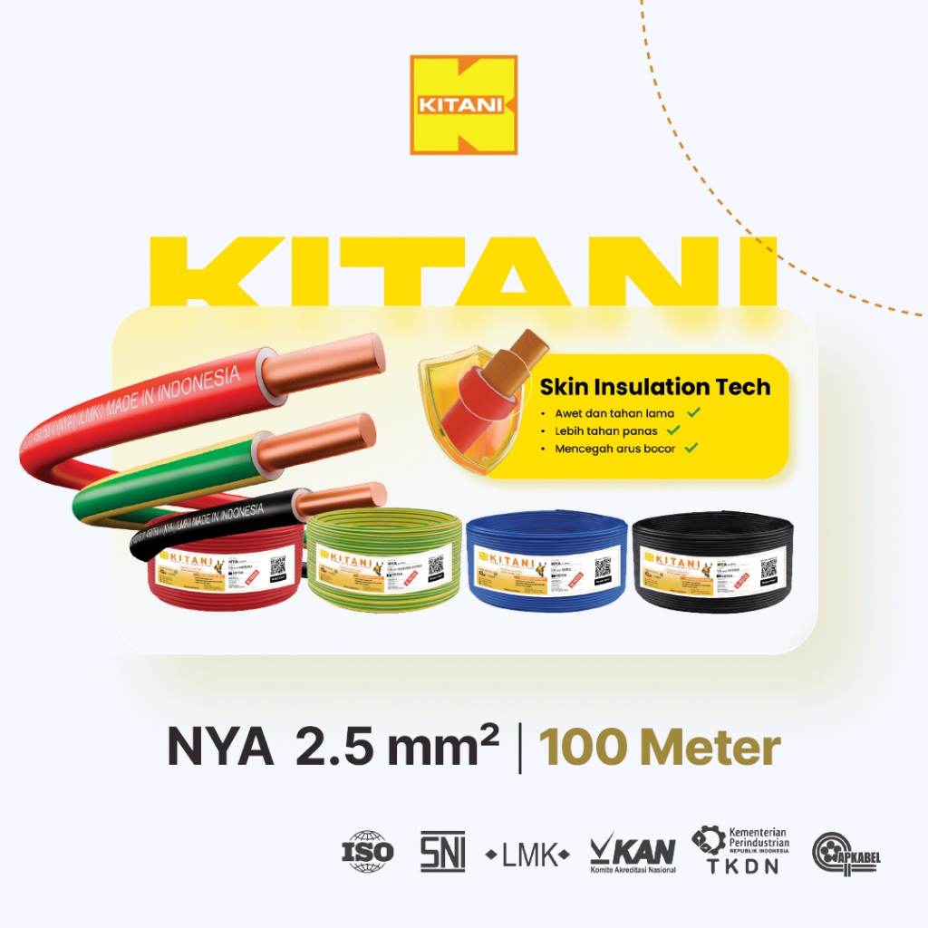 KITANI - NYA 2.5 mm² -  100 Meter -  Kabel Listrik Tembaga Kawat