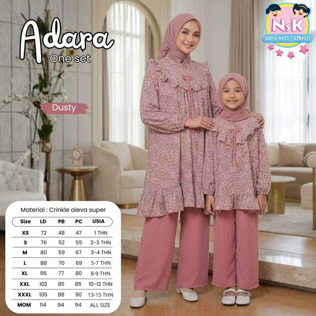 Shopakids Adara One Set Couple Mom & Kids Setelan Baju Atasan dan Celana Untuk Ibu dan Anak Perempua