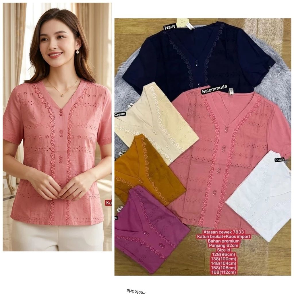 baju blus atasan kaos import premium kombi katun brokat 7833